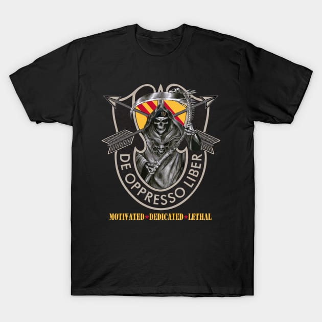 US Army 5th Special Forces Group Death Skull De Oppresso Liber 5th SFG - Gift for Veterans Day 4th of July or Patriotic Memorial Day T-Shirt by Oscar N Sims